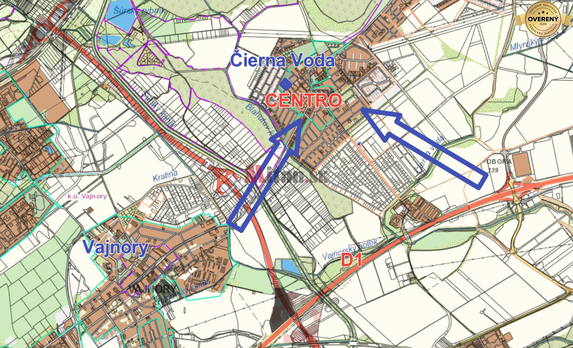 predaj, pozemok pre výstavbu rodinných domov, CENTRO Čierna Voda