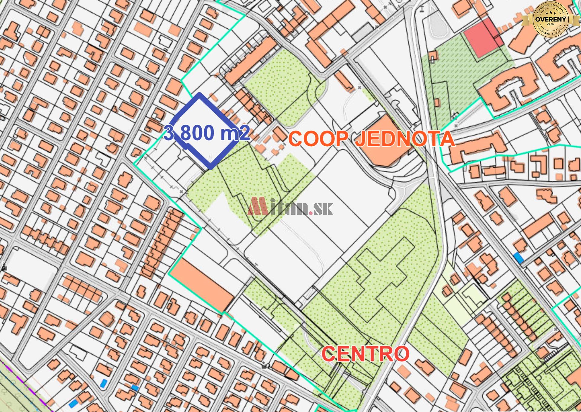 predaj, pozemok pre výstavbu rodinných domov, CENTRO Čierna Voda - situácia