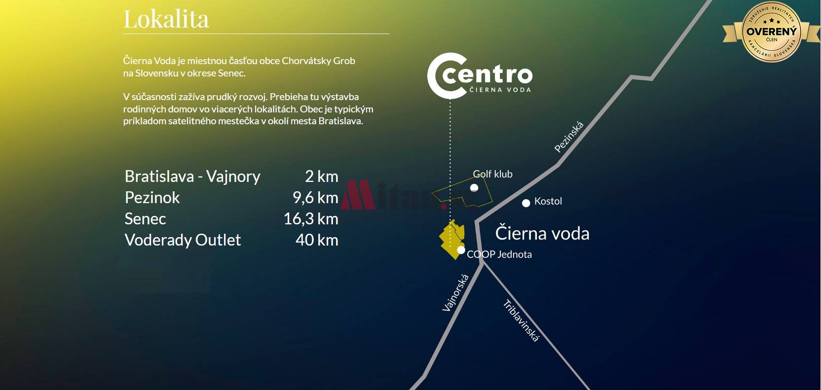 predaj, pozemok pre výstavbu rodinných domov, CENTRO Čierna Voda - lokalita